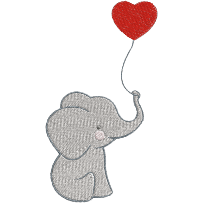 Matriz de Bordado Elefante com Balão de Coração 